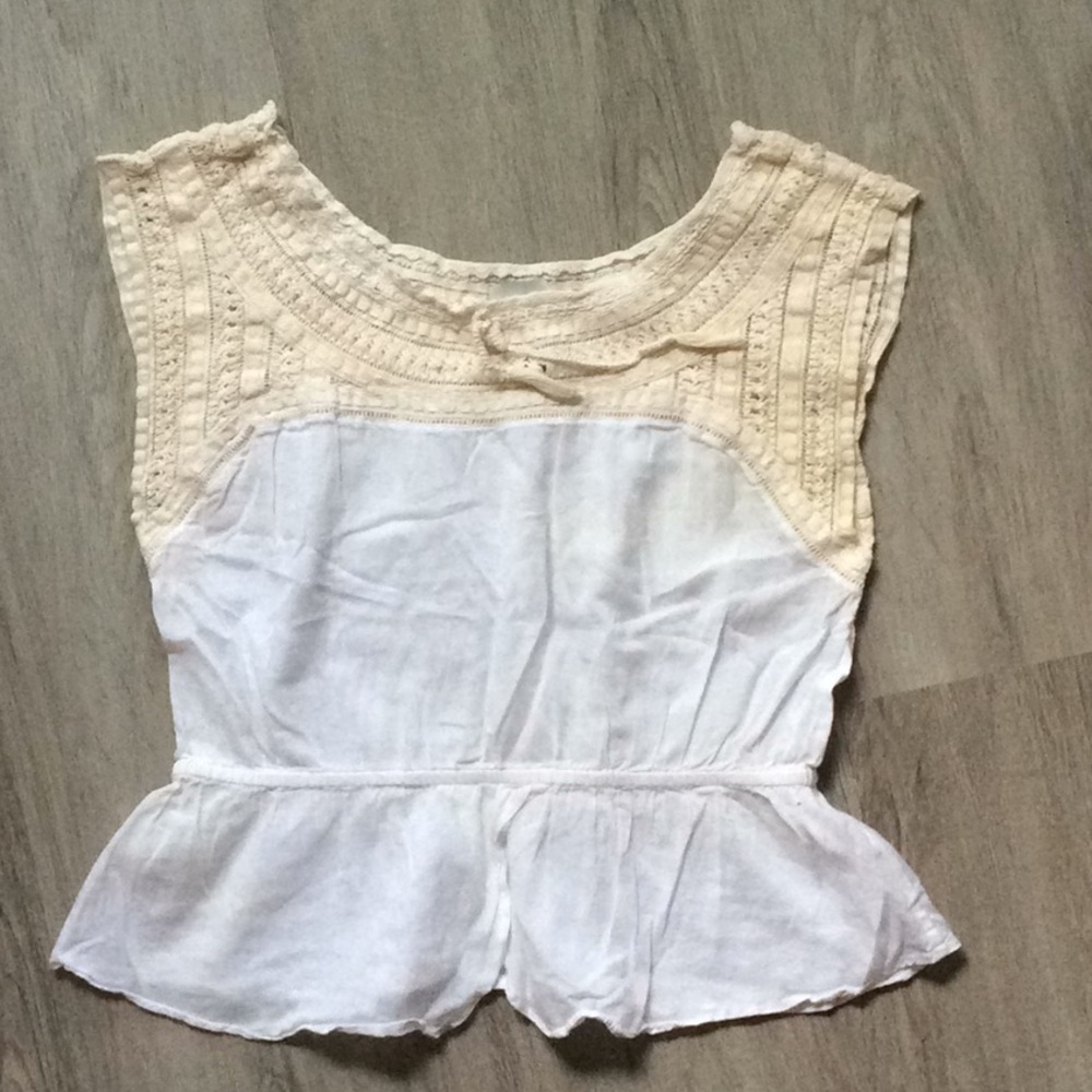 Anthropologie HD in Paris White Peplum Crochet Top